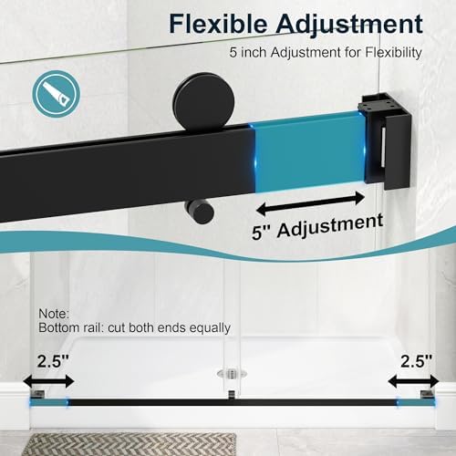 KPUY Frameless Double Sliding Shower Door 49-54" x 76", Matte Black - Image 6