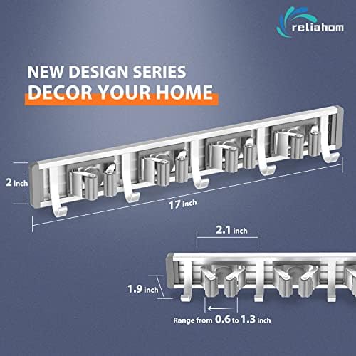 reliahom Broom Holder Wall Mount Mop Hanger Tools organizer 4Racks 5Hooks - Image 6