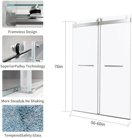 56-60 in W x 76 in H Double Sliding Frameless Soft-Close Shower Door - Image 7