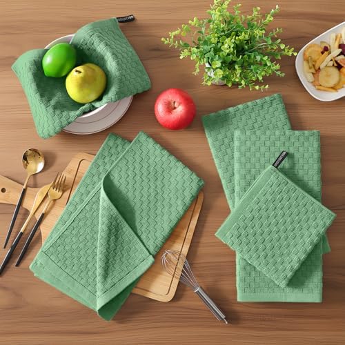 Homaxy 100% Cotton Terry Kitchen Towels, Grass Green - Image 6