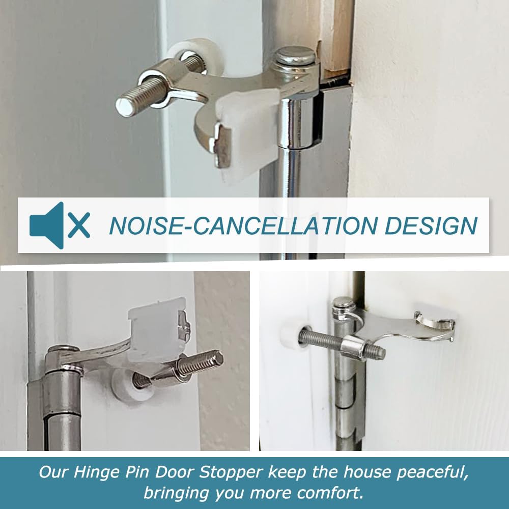 8 Pack Hinge Pin Brushed Nickel Door Stopper, Adjustable Heavy Duty Hinge Pin Door Stop with Rubber Bumper Tips