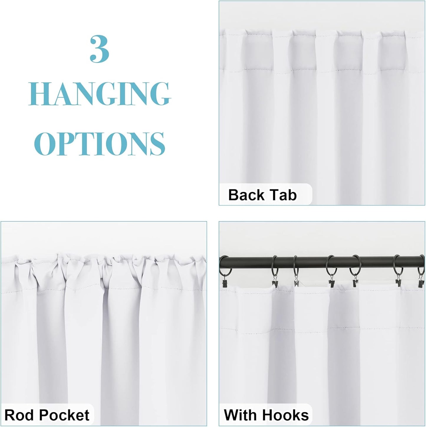 RYB HOME Small Window Curtains Blackout, Privacy Thermal Insulating Drapes for Bedroom Bathroom Basement Cafe Classroom Window Decor, W 34 x L 45 inches, Pure White, 2 Panels