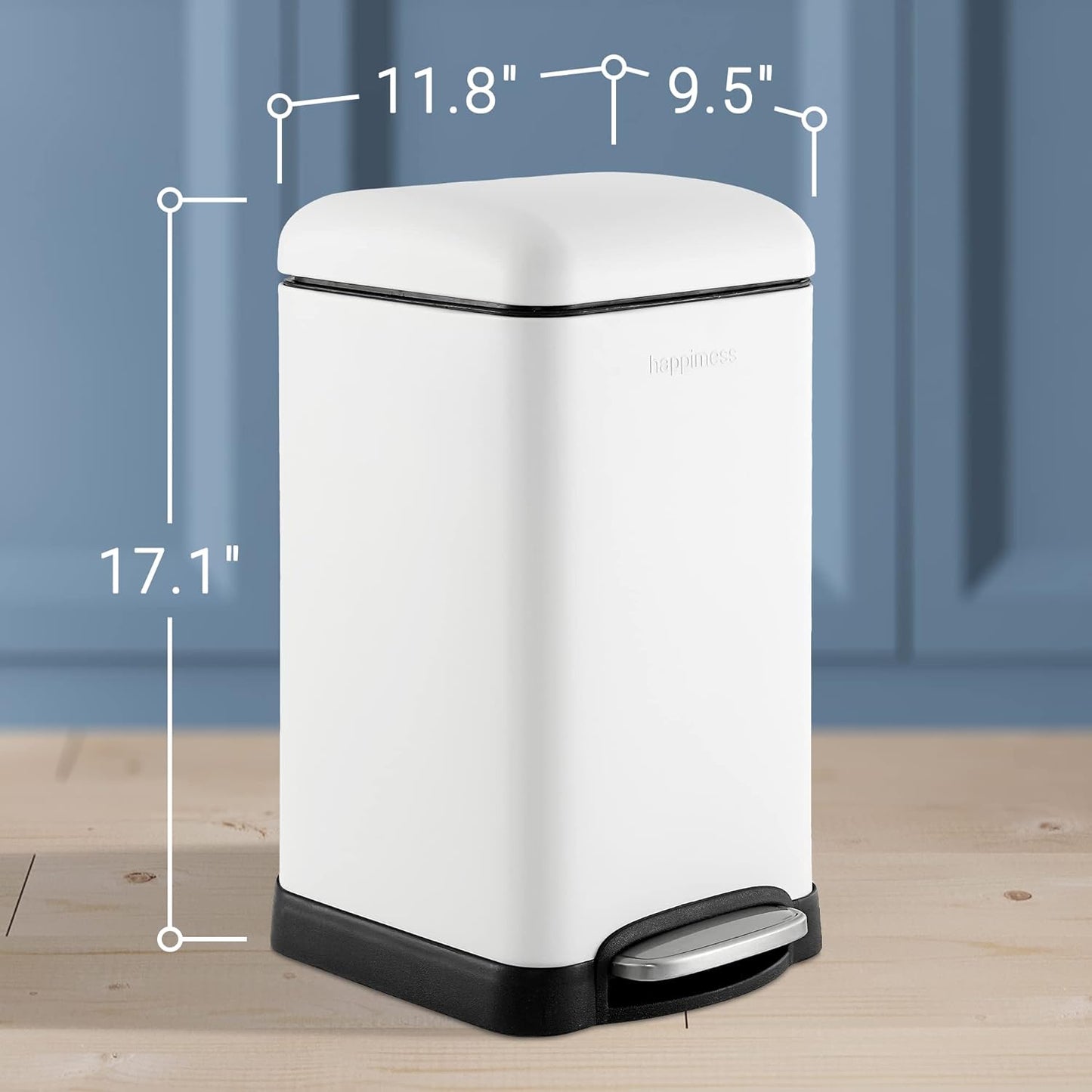 Happimess HPM1012C Betty Retro Mini 3.2-Gallon Step-Open Trash Can, Modern, Minimalistic, Fingerprint-Proof, Rustproof, Soft Close, Bedroom, Bathroom, Kitchen, Laundry Room, Office, 3.2 Gallons, White