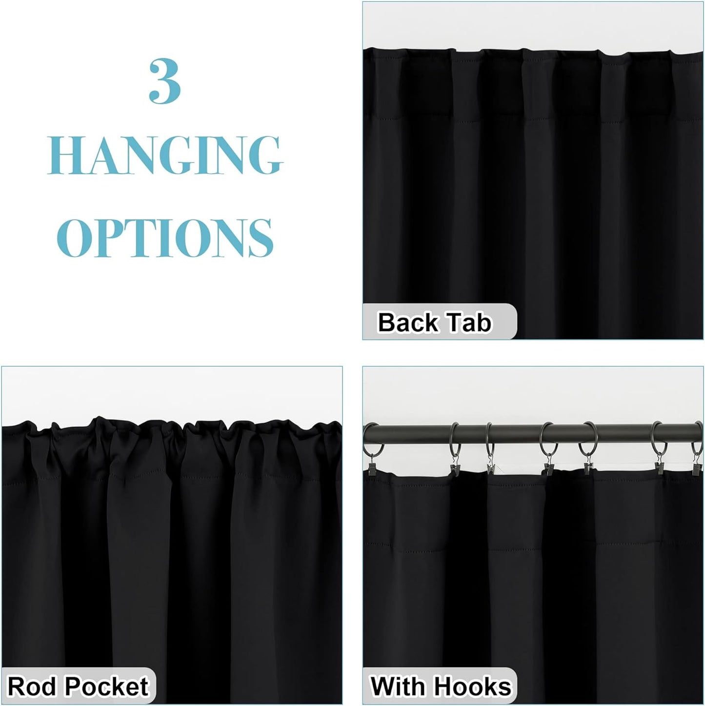RYB HOME Blackout Curtains 80 inches Long Thermal Insulating Large Window Curtains for Living Room Bedroom Dining Home Office Backdrop, Black, W 42 x L 80 per Panel, 2 Panels