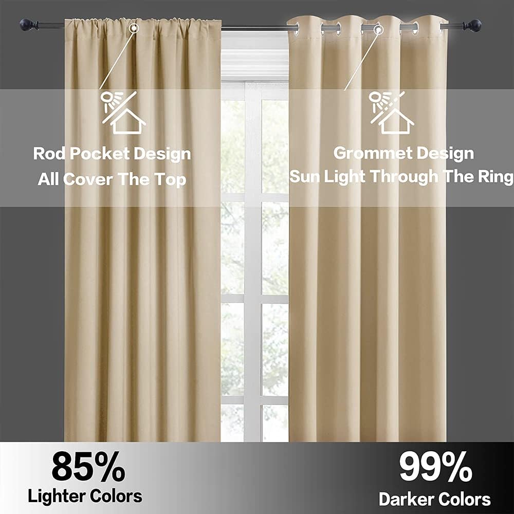 RYB HOME Blackout Curtains 84 inches Long 2 Panels Set for Living Room, Thermal Insulating Privacy Curtains & Drapes for Doorway Temporary Door Alternative Accordion Door, W 42 x L 84, Biscotti Beige