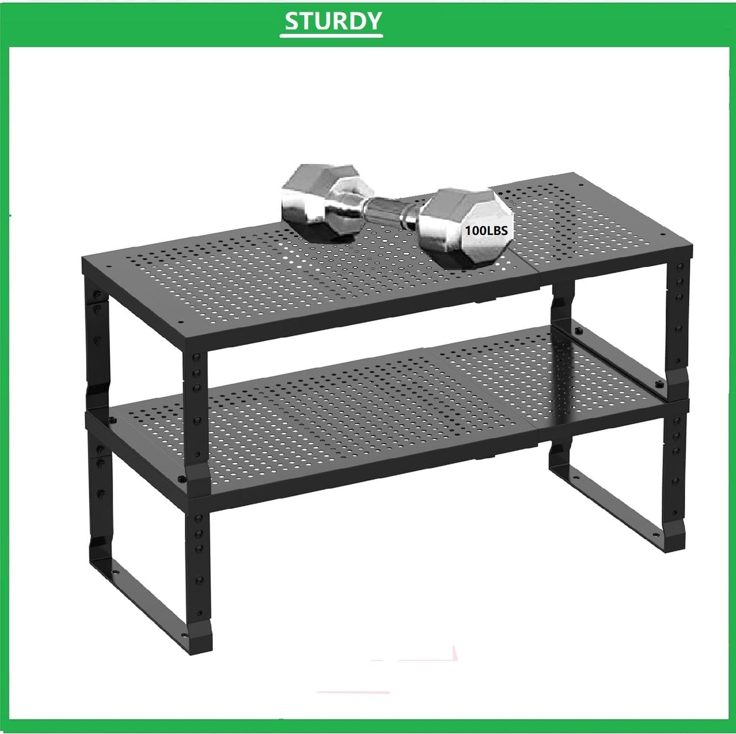 Metal Stackable Expandable Storage Shelf - Multi-Functional Home Storage Shelf, Suitable for Kitchen, Cabinet,Bathroom, Office, Garage, etc.(2PACKS/Black/Large