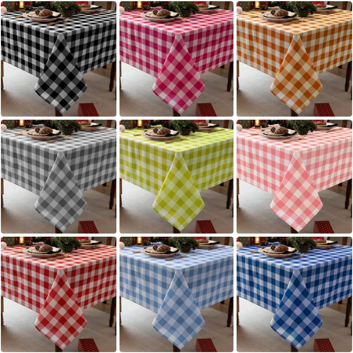 Waterproof Plaid Tablecloth Fabric - Oblong 52x70 Inch Patriotic Party Table Cloth for Indoor/Outdoor Use - Independence Day Memorial Day Washable Table Cover