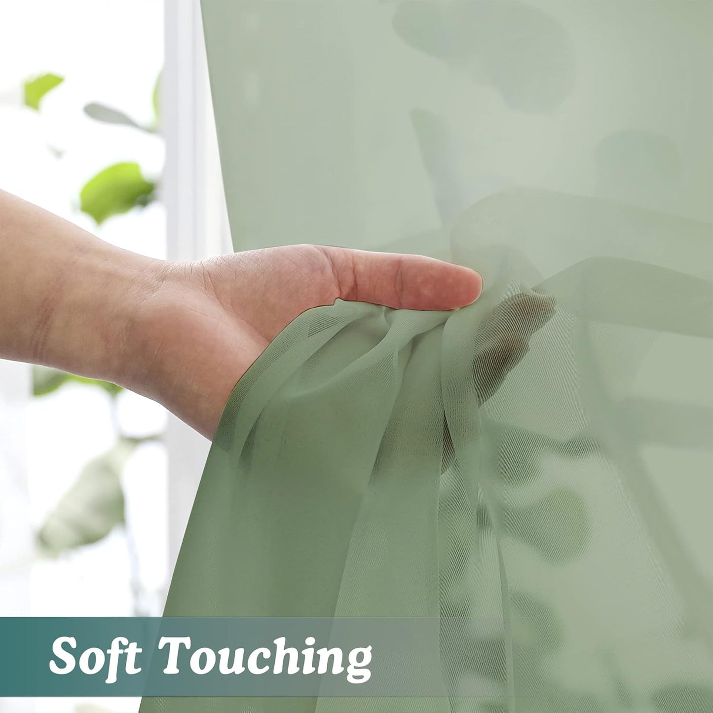 Chyhomenyc Sage Green Sheer Curtains 72 Inch Length 2 Panels, Light Filtering Airy Breathable Rod Pocket Voile Drapes for French Door Bedroom Living Room, Each 42x72 Inch