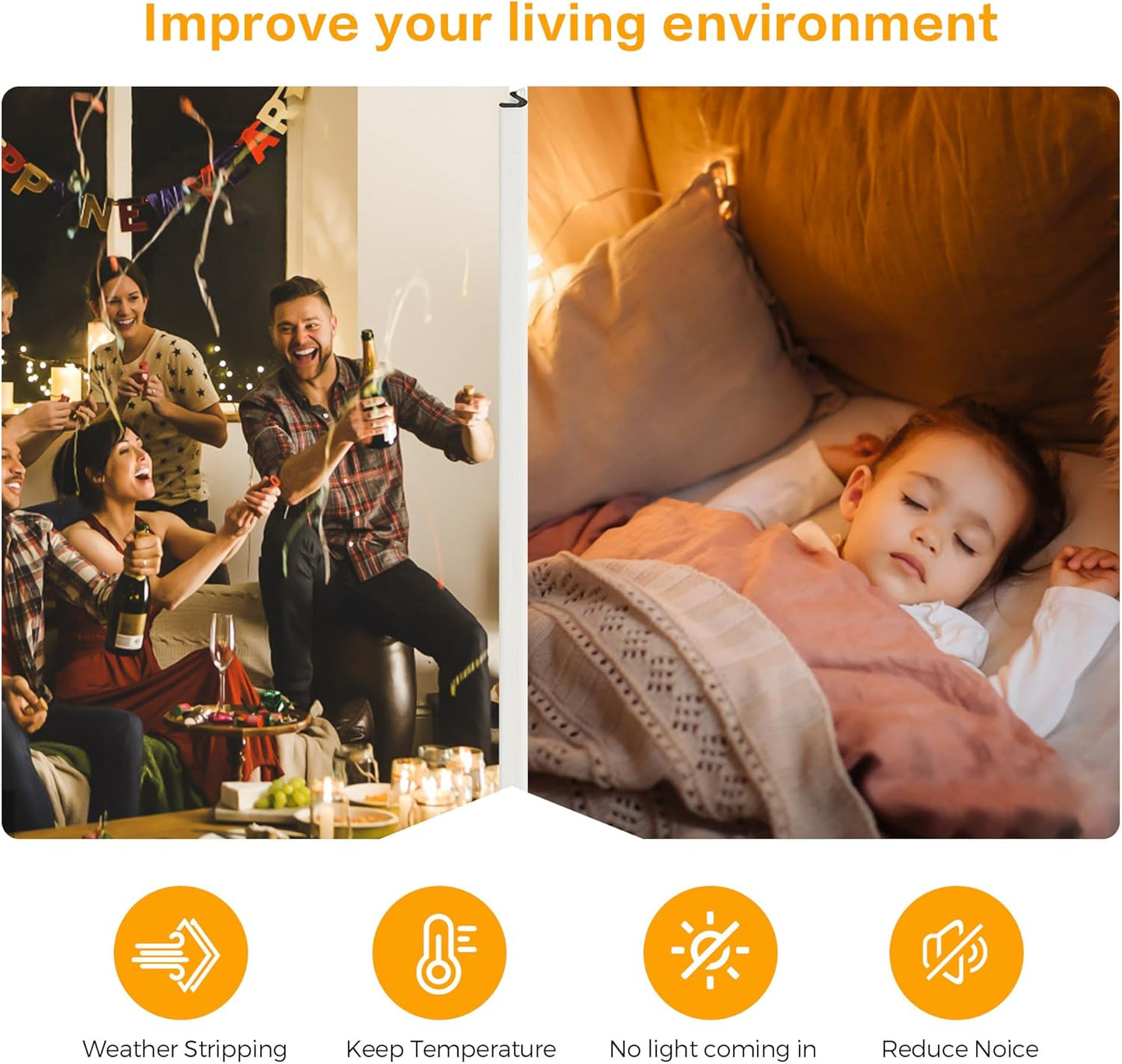 Weather Stripping Door Seal Strip - Soundproof Q-Shaped Foam for Exterior Door Frame, Large Gap Seal, Noise Cancelling, Easy to Install (White, 21FT)