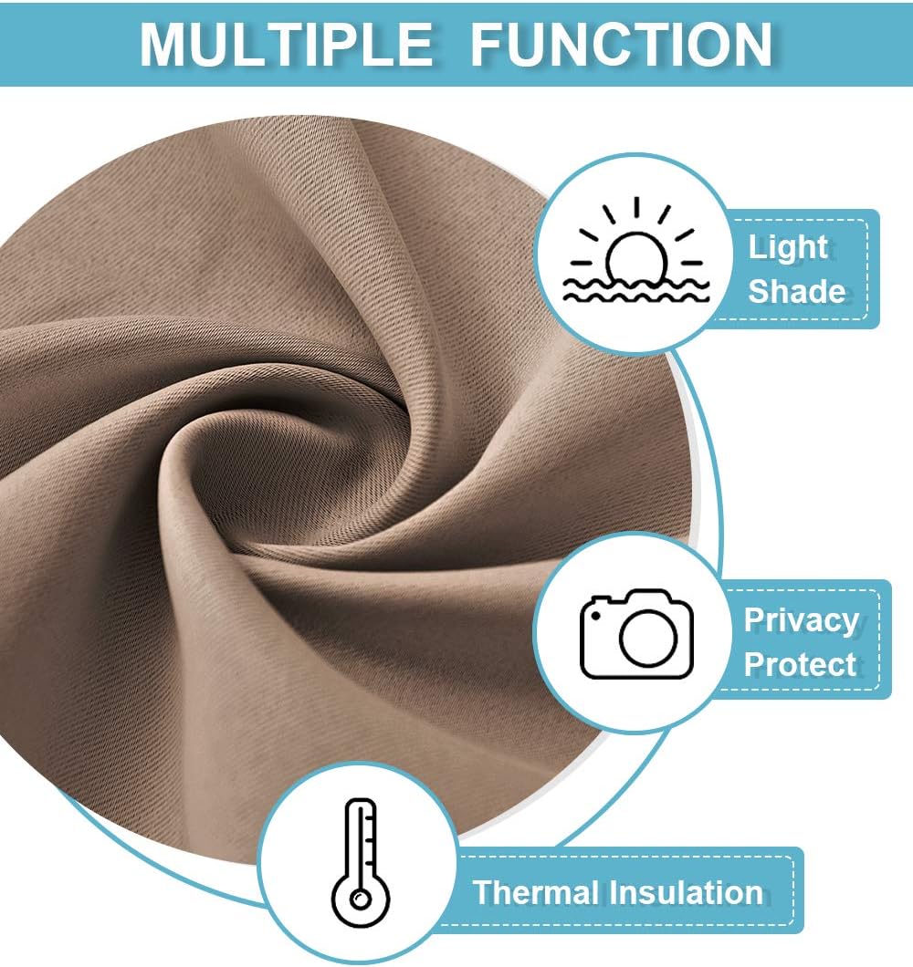 RYB HOME Blackout Curtains for Bedroom - Heavy Duty Thermal Insulated Curtains Balance Summer Heat and Winter Cold for Shift Worker Nursery, W 42 x L 54 inch, Mocha, 2 Panels