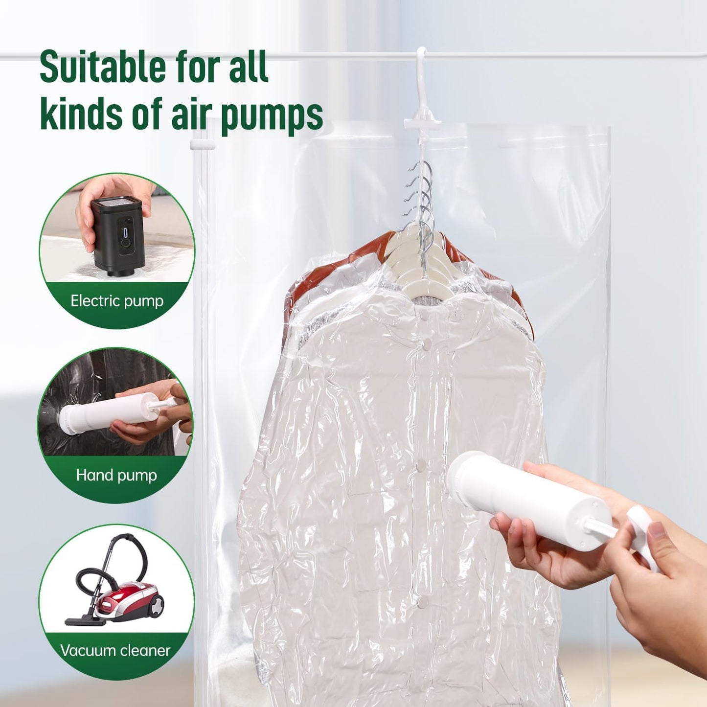 Hanging Vacuum Storage Bags For Clothes With Hand Pump,Coat Storage Bag Hanging,Vacuum Bags For Clothes,Space Saver Vacuum Storage Bags,Garment, Clothing, Dress, Suit, Long Coat, Jacket(Short 4 Pack)