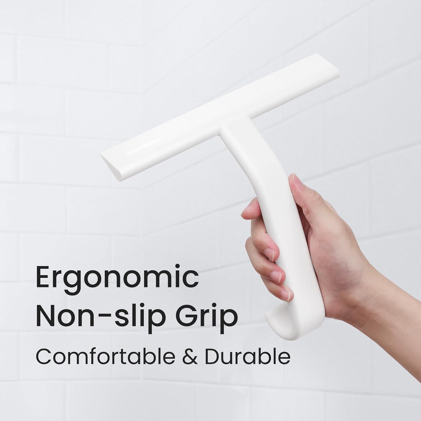 dancemoon JustHang Shower Squeegee for Glass Doors, All-One-Piece Silicone with Built-in Hook Design for Easy Hanging and Cleaning, 10 Inch White