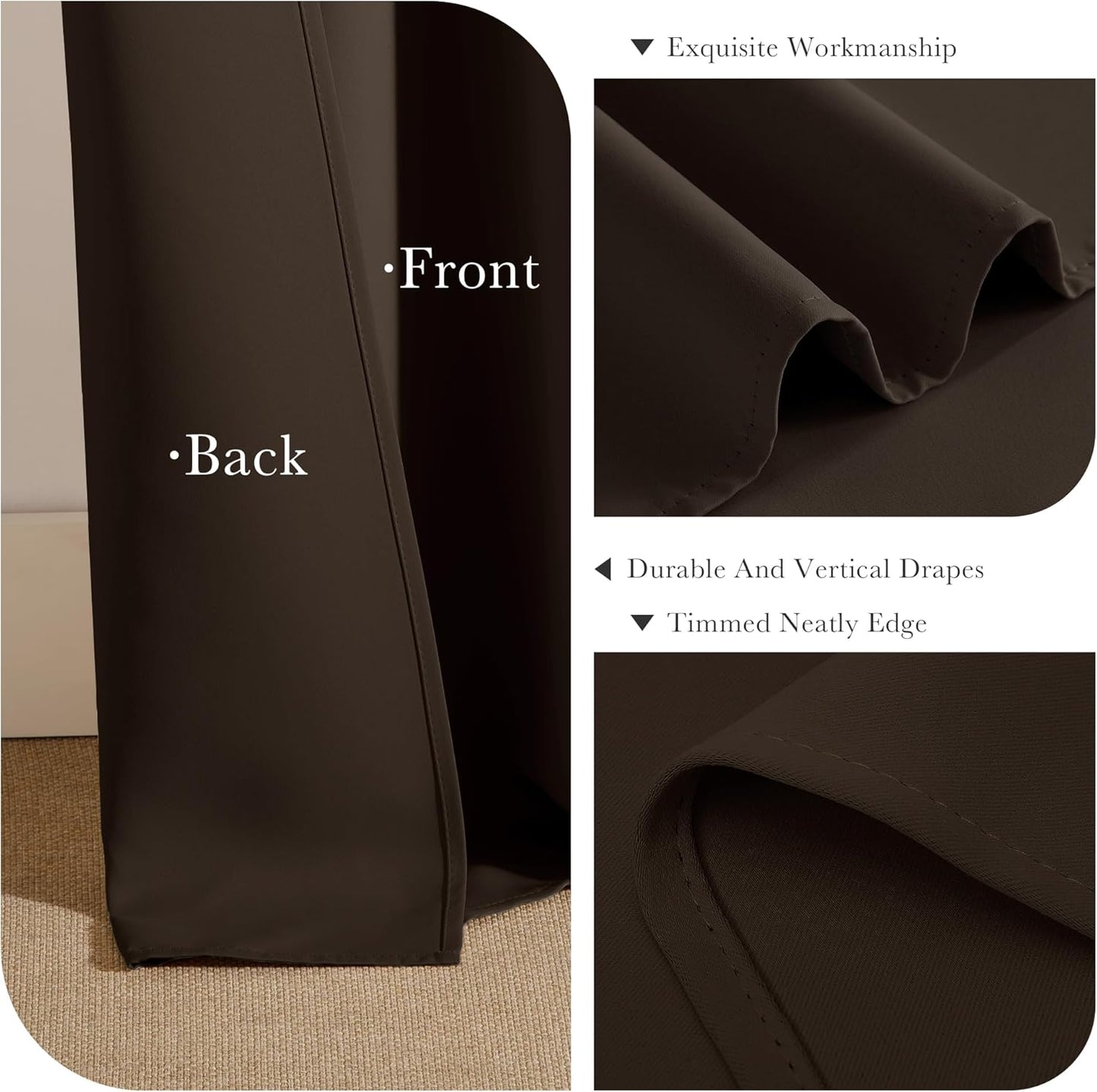 PONY DANCE Blackout Small Curtains 36 inch 2 Panels Set, Room Darkening Short Window Drapes Thermal Insulated Cafe Curtains for Kitchen Dorm Transit Van(2 Panels, W 42 x L 36 inches, Chocolate Brown)