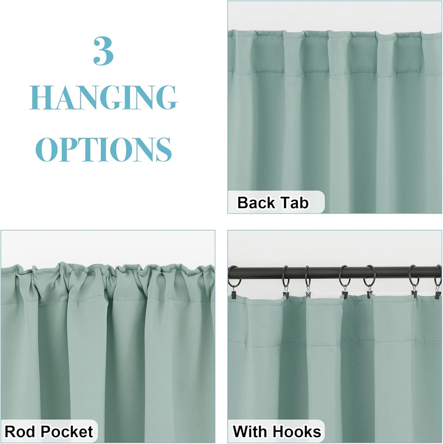 RYB HOME Bathroom Curtains Blackout - Thermal Insulating Privacy Small Window Curtains Short for Bedroom Basement Kitchen Kids Nursery Cabinet, Wide 42 x Long 30 inches, 2 Panels, Aqua