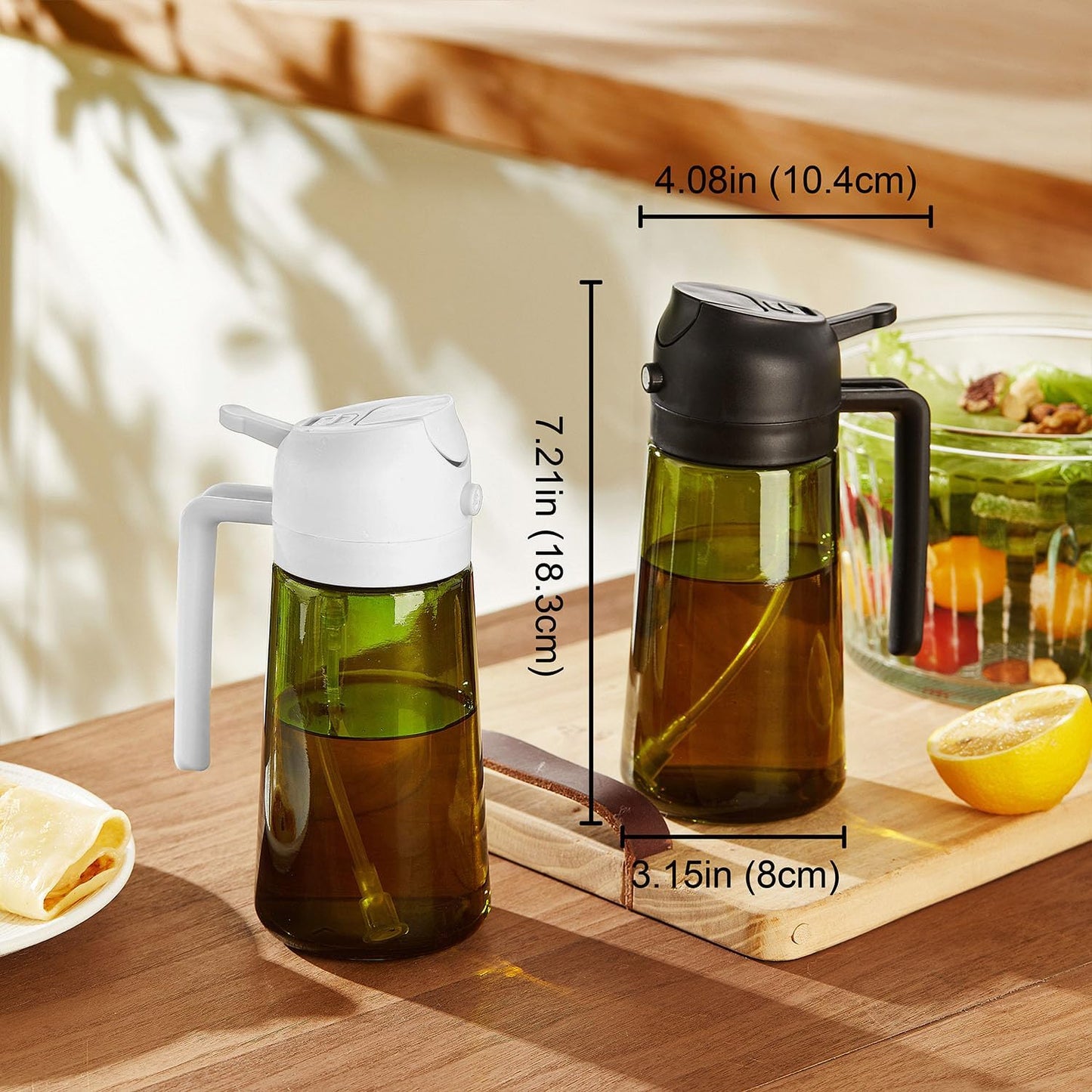 TrendPlain - Original 16oz/470ml Olive Oil Dispenser Bottle for Kitchen Gadgets and Air Fryer Accessories - Olive Oil Sprayer for Cooking w/Stickers - Black&White