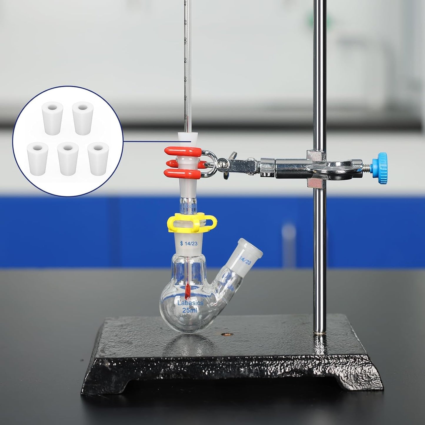 Labasics 5-Pack 8# Single-Hole Silicone Stoppers, White Tapered Lab Seal Stoppers with 0.31" Hole, Durable and Reusable Silicone Plugs for Laboratory Glassware, Airtight Sealing, and Experiments