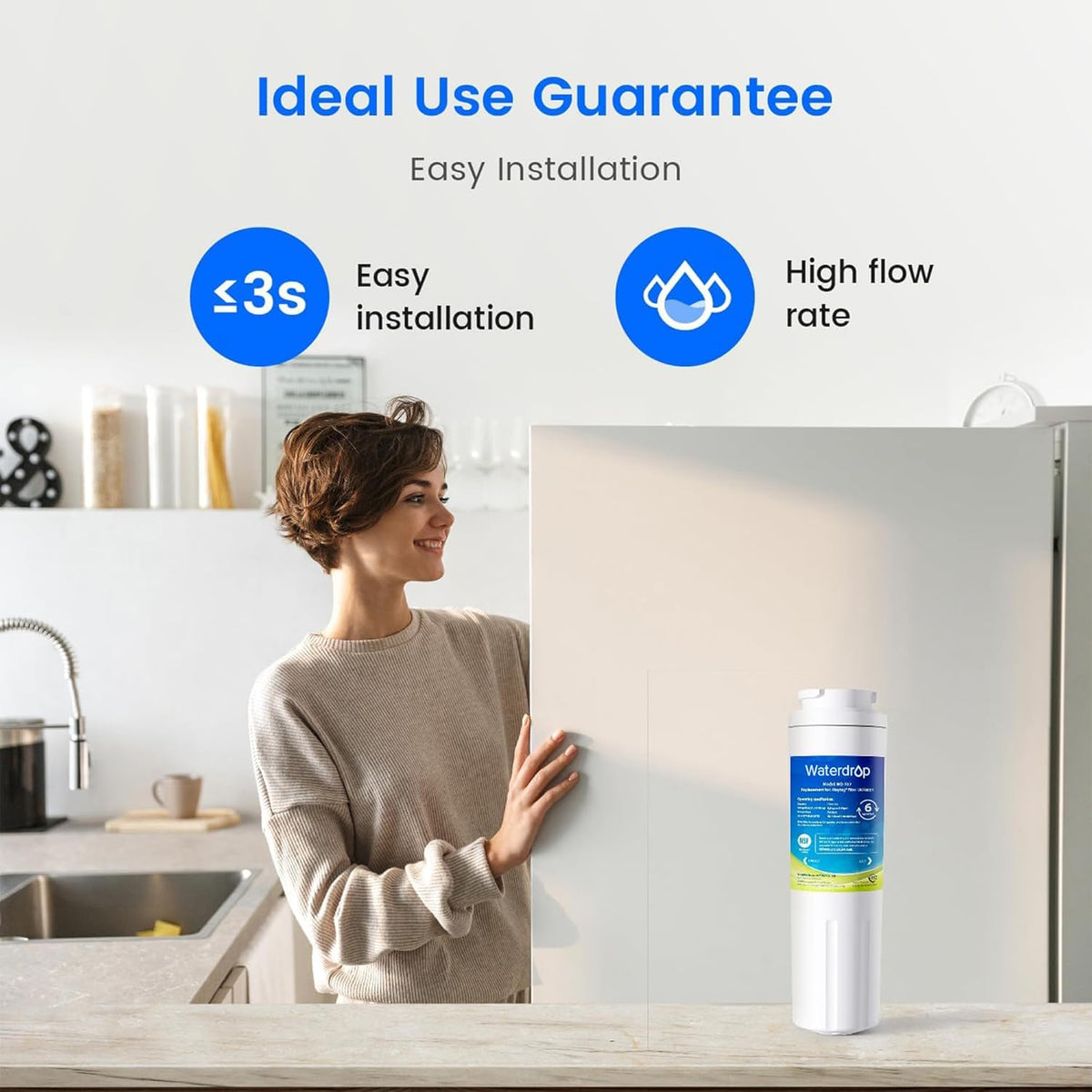 Waterdrop EDR4RXD1 Replacement for EveryDrop® Filter 4, Whirlpool® UKF8001, 4396395, Maytag® UKF8001AXX-200, UKF8001AXX-750, WD-F07, Refrigerator Water Filter, 2 Filters (Package May Vary)