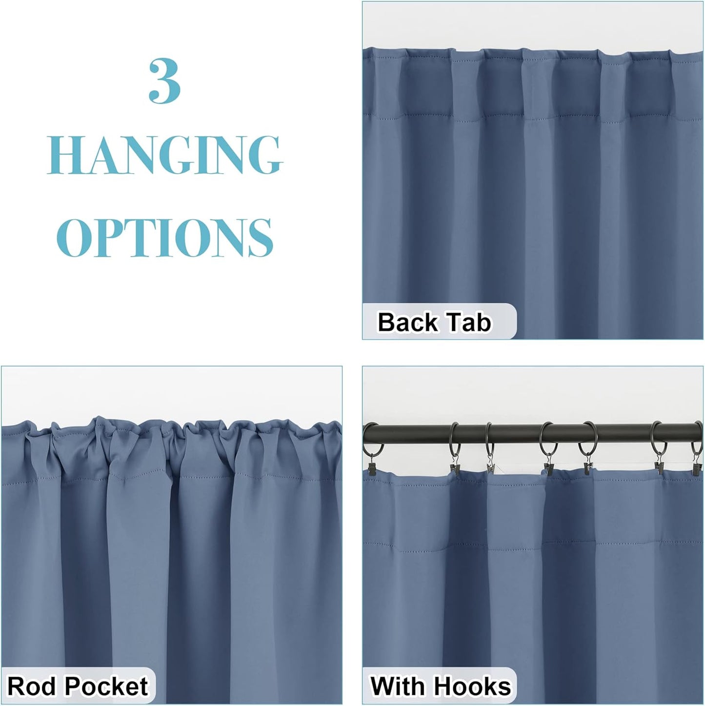 RYB HOME Small Window Curtains - Blackout Insualting Privacy Curtains for Kids Bedroom Kitchen Bathroom Basement Cafe Cabinet Tiers Drapes, 34 Width x 24 Length, 2 Panels, Stone Blue