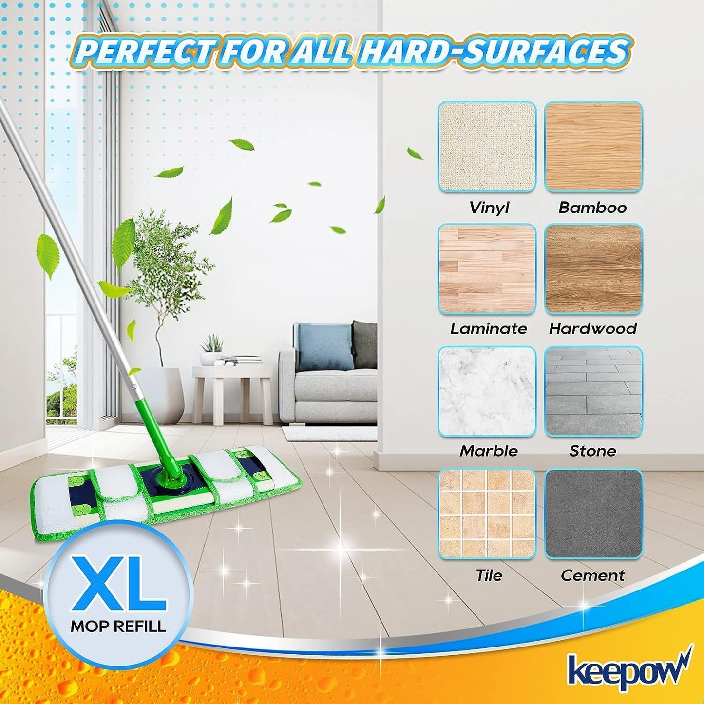 KEEPOW Microfiber Pads for Swiffer XL, Heavy Duty Dry Sweeping Cloths for Swiffer XL Mop, Extra Large Swiffer Dry Pads Refills XL (8 Pack)