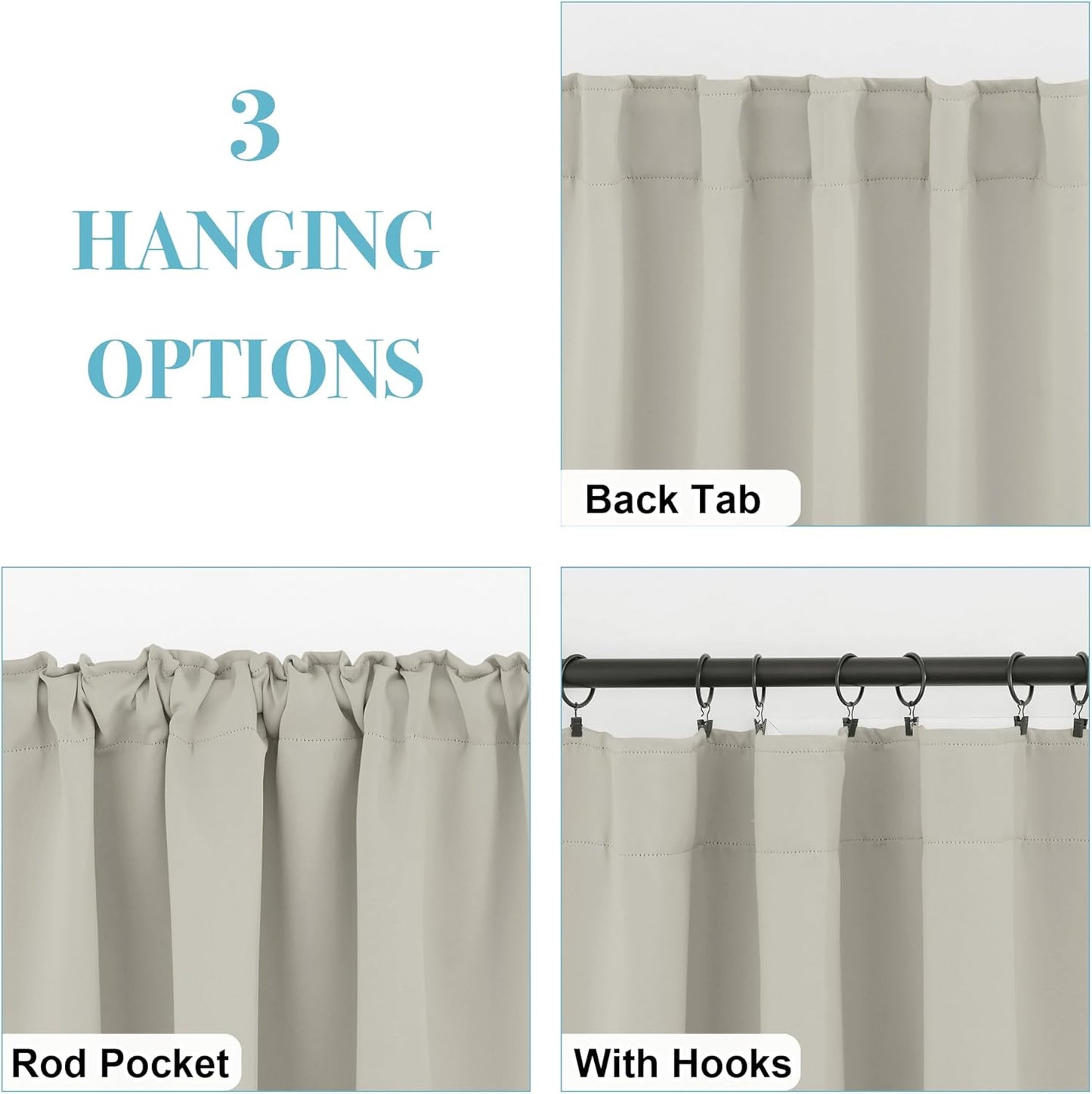 RYB HOME Blackout Curtains for Bedroom, Window Shades Thermal Insulating Privacy Drapes for Living Room Classroom Kitchen Bathroom Dining, Wide 42 x Long 45 inch, Natural 2 Panels