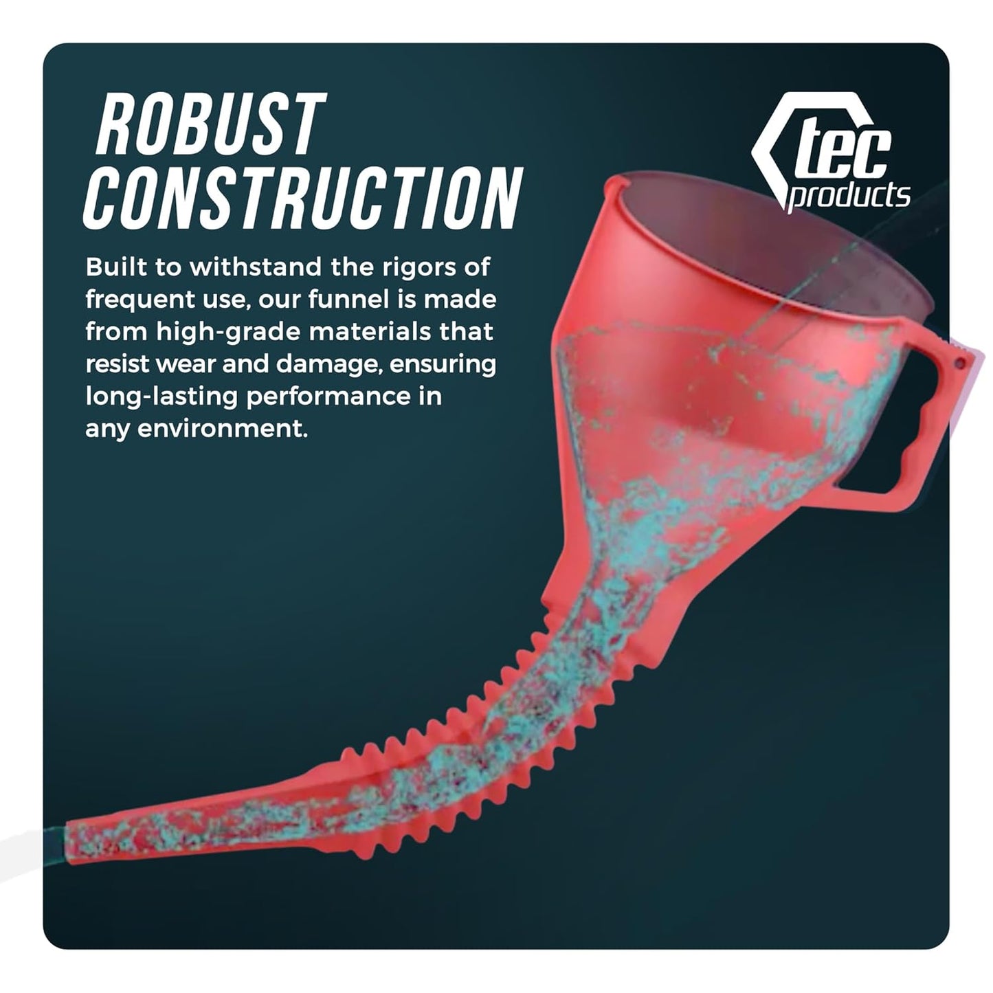 TEC Products FlexAll Long Flexible Funnel for Automotive Use - Durable Nitrile Rubber - Ideal for Car Oil Change, Transmission Funnel Fluid, Diesel, Fuel, Gas - Made in USA - Red (16 x 5 Inches)