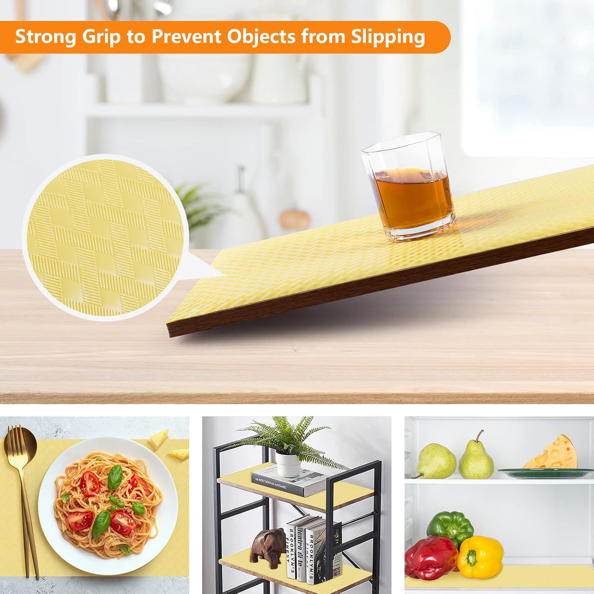 Shelf Liners for Kitchen Cabinets Refrigerator Liners Waterproof & Oil-Proof Kitchen Cupboard Liner Non Adhesive Drawer Mats Cabinet Liners for Shelves -Yellow Beige 11.8 x 236.2 Inches