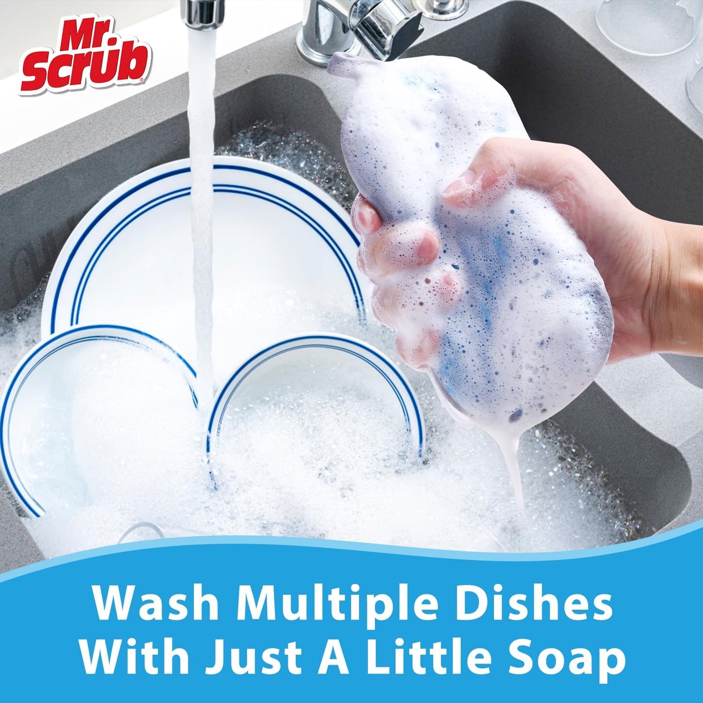 All-Purpose Sponges Kitchen, Non Scratch Dish Sponge for Washing Dishes Cleaning Kitchen, Rough Scrubbers Side for Non-Stick Cookware, Soft Microfiber Scrub Side for Dishes(6 Pack, Large)
