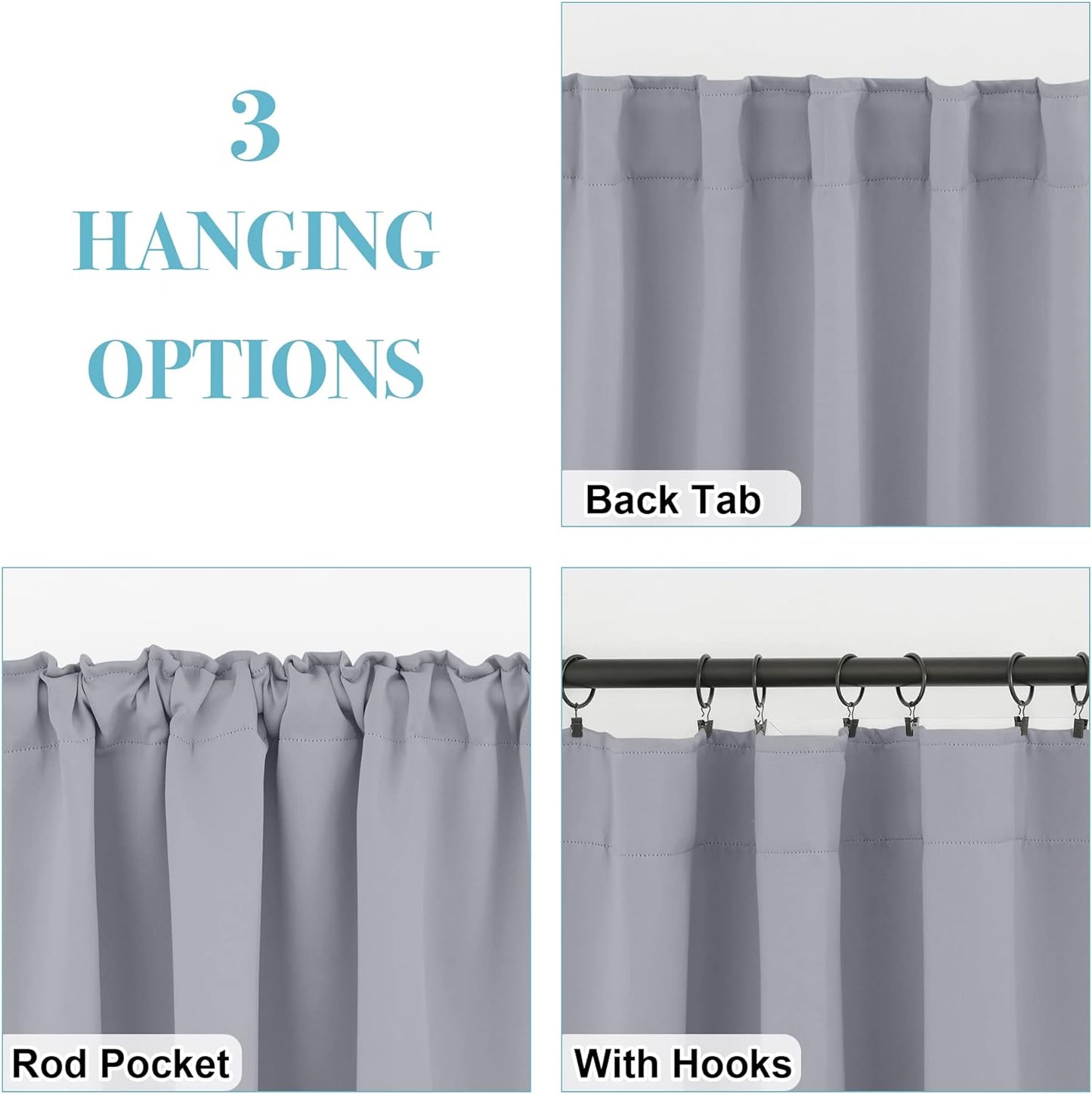 RYB HOME Curtains for Living Room - Blackout Curtains Sunlight Block Privacy for Dining Bedroom Bay Window French Door Decor, W 42 x L 72, Silver Grey, 1 Pair