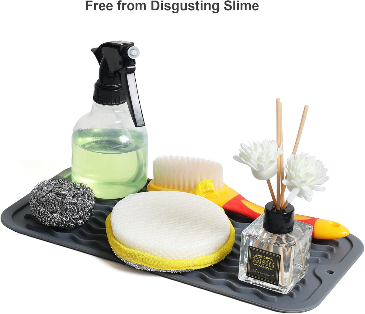 ZLR 2 Pcs Silicone Dish Drying Mats for Kitchen Counter, Eco-Friendly Fast Dry Dish Mat, Easy Clean Multi Usage Drying Matt, Heat Resistant Trivet, 6" x 12" Extra Small, Gray