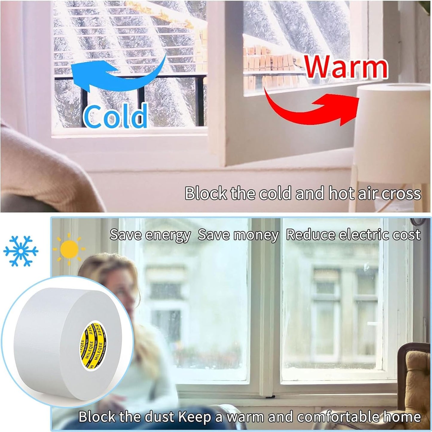 Cloth Duct Window Seal Strip Tape for Winter, 2.75in x 66FT, Weather Stripping Sealing Insulation Tape for Door, Weather Tape for Windows to Keep Cold Out, Window Sealer Draft Blocker