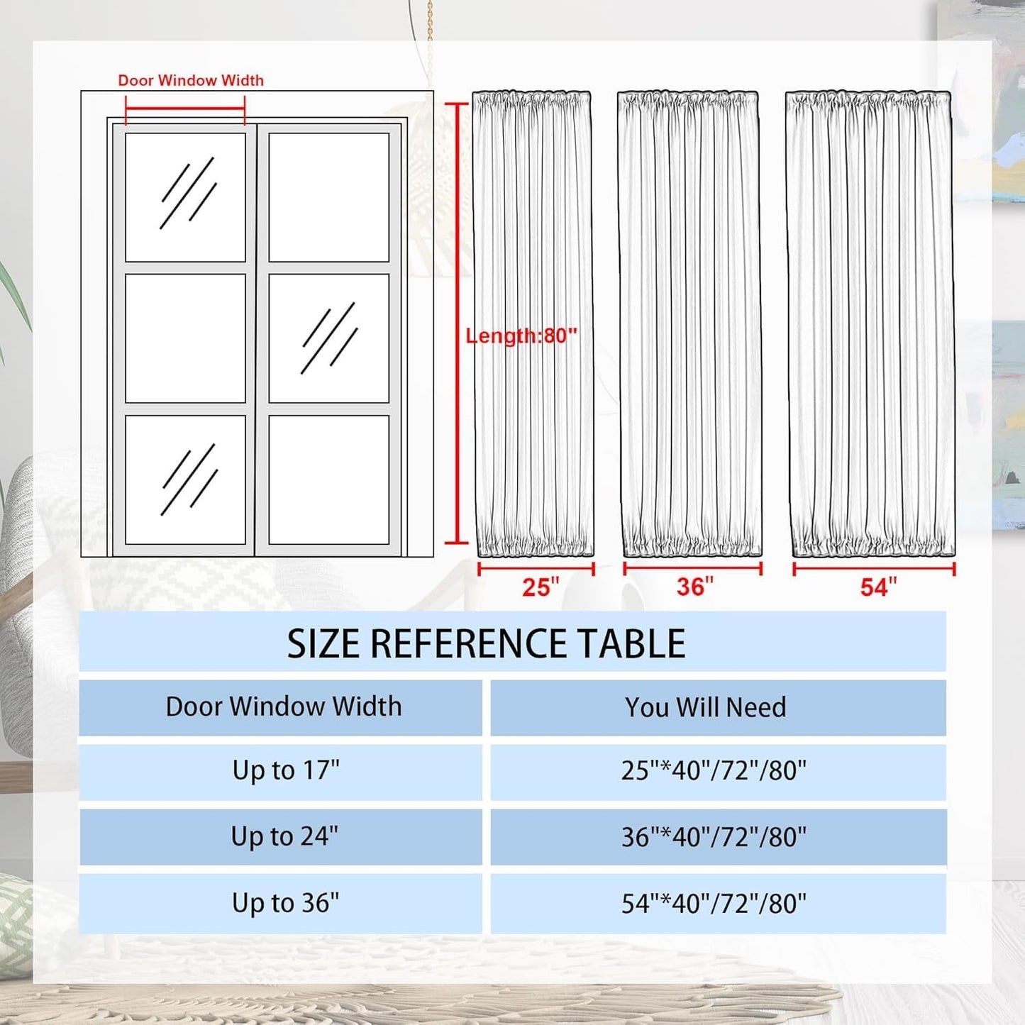 DWCN French Door Curtains – Rod Pocket Thermal Blackout Curtain for Window/Patio Doors/Doorways/Classroom/Kitchen for Privacy, 36W by 80L Inches, 1 Panel with Tieback, Light Beige