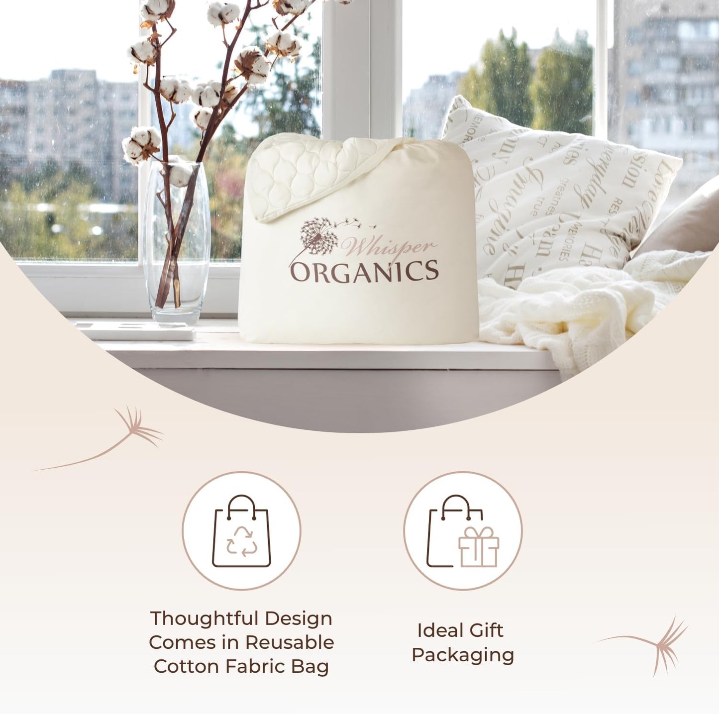 100% Cotton Organic Mattress Pad - Breathable & Cooling Mattress Protector Cal King - Premium 300GSM Quilted and Noiseless Machine Washable Organic Mattress Protector (Ivory, Cal King)