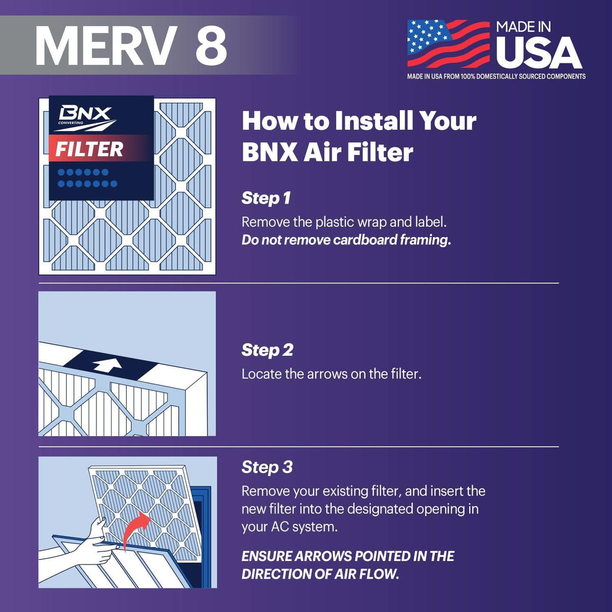 BNX TruFilter 20x20x1 Air Filter MERV 8 (12-Pack) - MADE IN USA – Dust & Pet Defense Electrostatic Pleated Air Conditioner HVAC AC Furnace Filters for Dust, Pet, Mold, Pollen MPR 600 – 700 & FPR 5