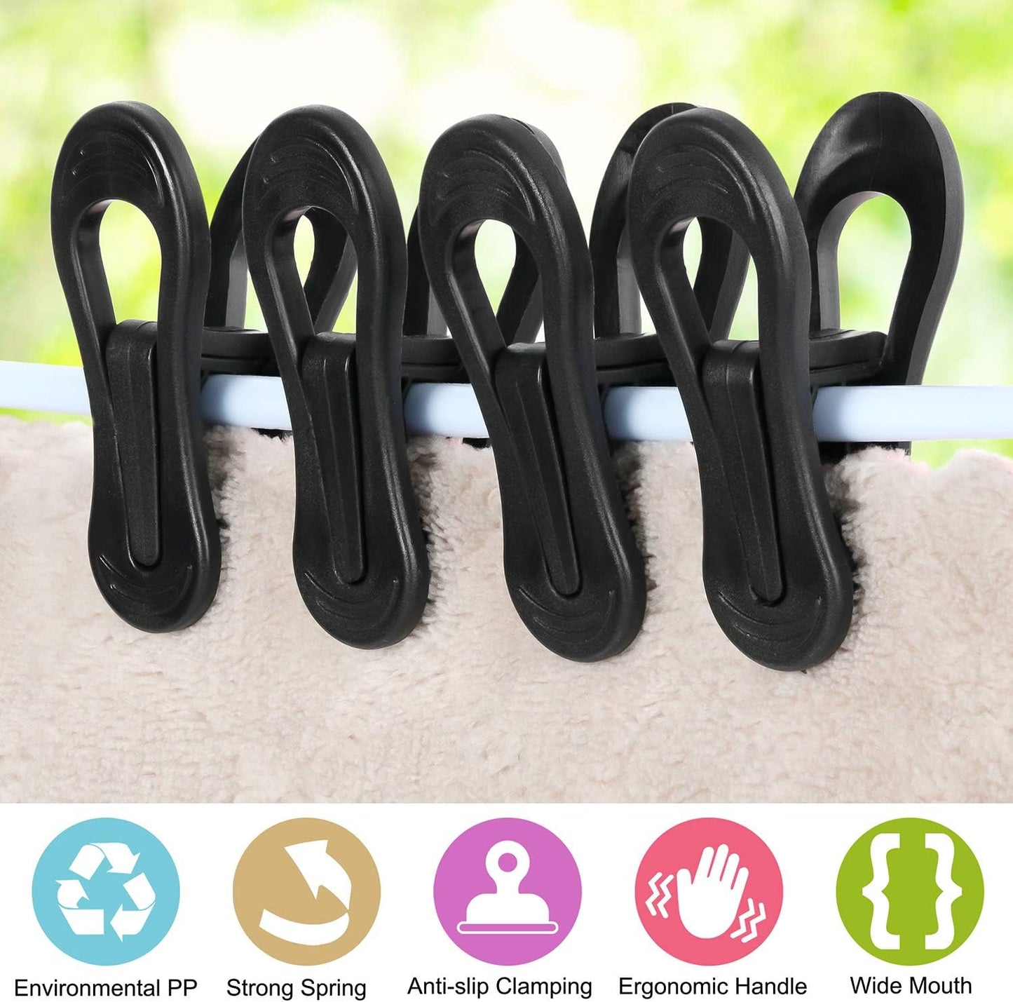 Tinfol Black Plastic Hanger Clips, 24PC Strong Pinch Grip Coat Clips for Skirt Pant Hangers, Multi-Purpose Clothes Hanger Clip for Rounded Hangers