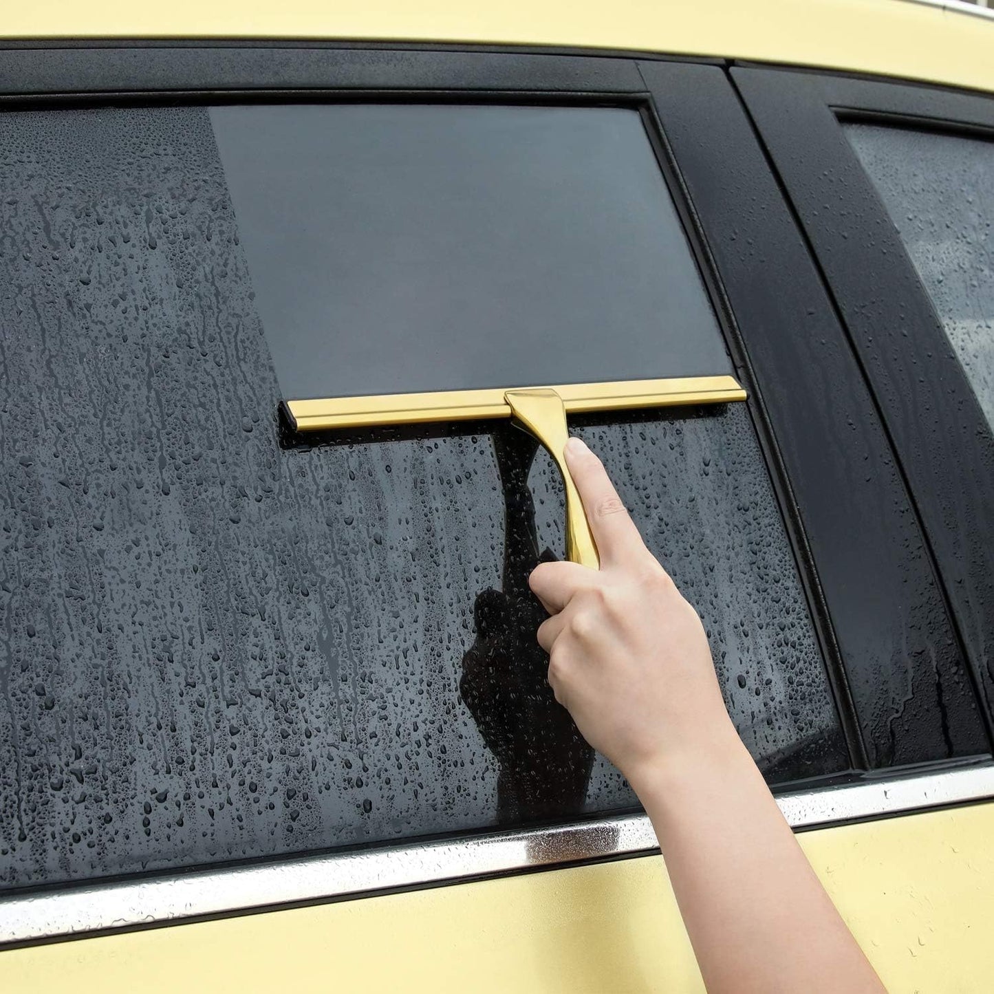 HIWARE All-Purpose Shower Squeegee for Shower Doors, Bathroom, Window and Car Glass - Brass, Stainless Steel, 12 Inches