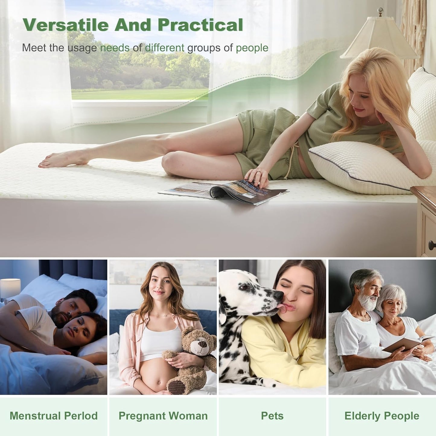 Waterproof Mattress Protector, Queen Size Mattress Pad Fitted 6"-18" Deep Pocket, 3D Air Fabric Breathable Bed Mattress Cover Noiseless Washable for Home, Bedroom, Hotel