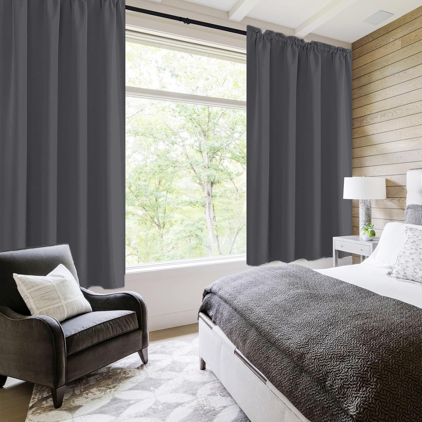 DWCN Blackout Curtains for Bedroom 63 Inch Length 2 Panels Set, Solid Thermal Insulated Energy Saving Rod Pocket Window Treatment Curtains Blackout Drapes (W52 x L63 Inch, Dark Grey)