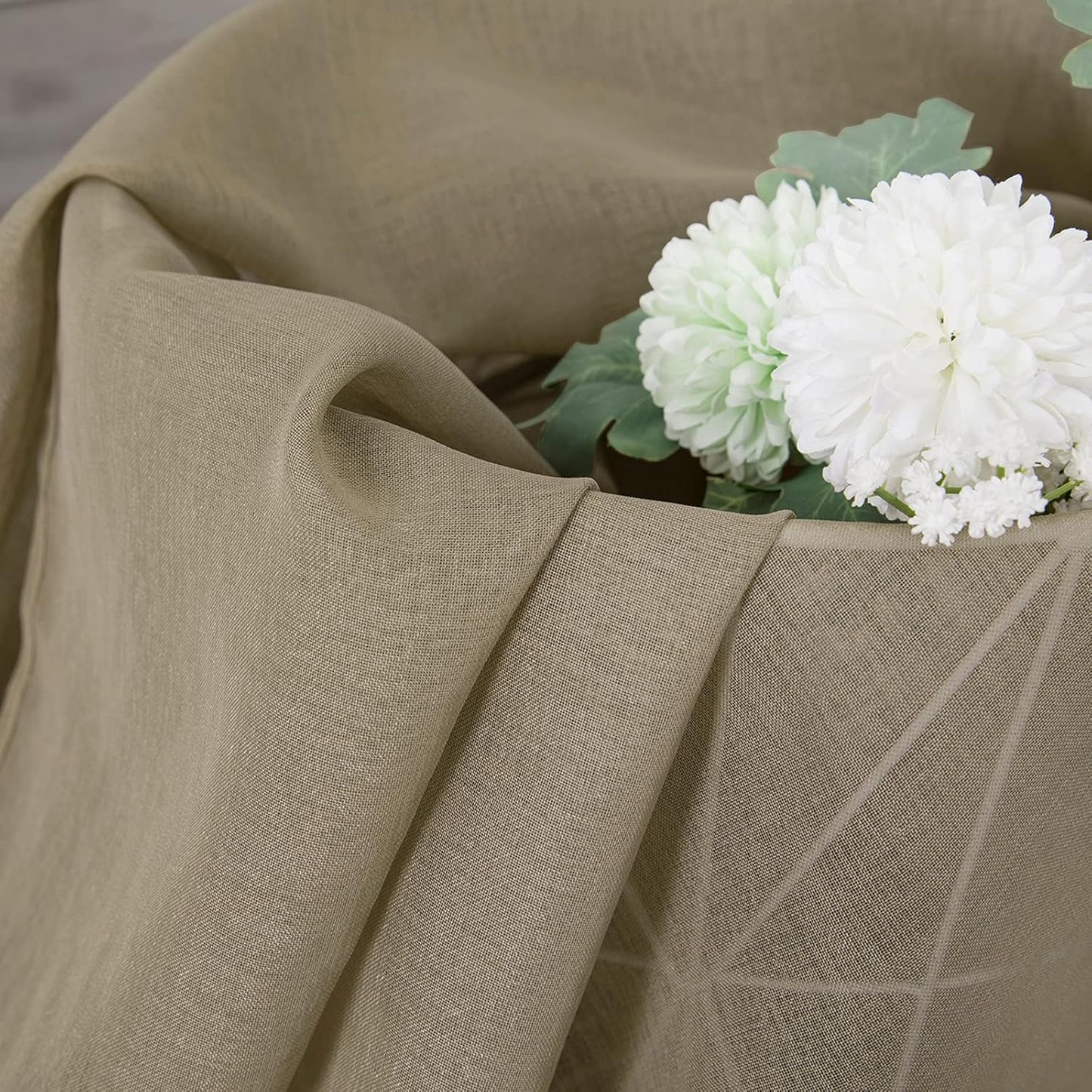 Tollpiz Short Sheer Curtain Linen Textured Bedroom Curtains Sheer Light Filtering Rod Pocket Voile Curtain for Living Room, 54 x 54 inches Long, Taos Taupe, Set of 2 Panels