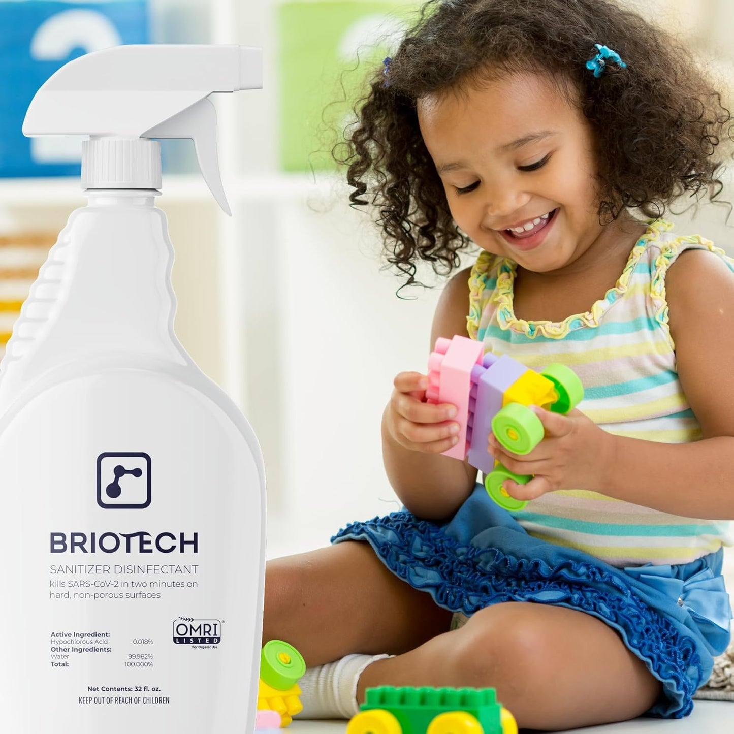 BRIOTECH Sanitizer Disinfectant Hypochlorous, Kill 99.99% of Viruses & Bacteria, Control Mold, Eliminate Odor, Gentle for Nursery & Play Rooms, Food Contact Surface Sanitizer, 1 Gallon Refill