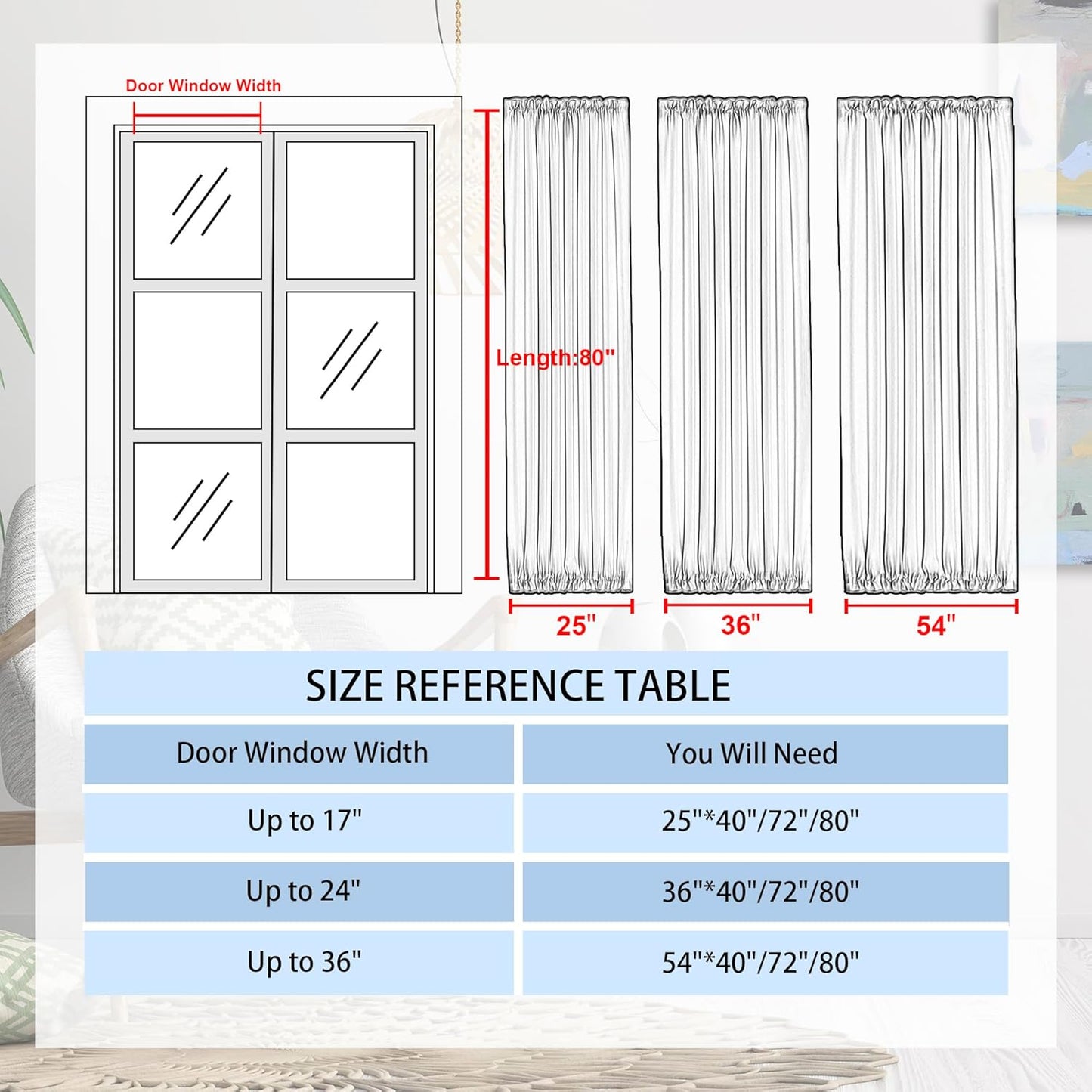 DWCN French Door Curtains – Rod Pocket Thermal Blackout Curtain for Doors with Glass Window, Kitchen and Patio Doors for Privacy, 36 X 80 Inches Long, 1 Curtain Panel with Tieback, Grey
