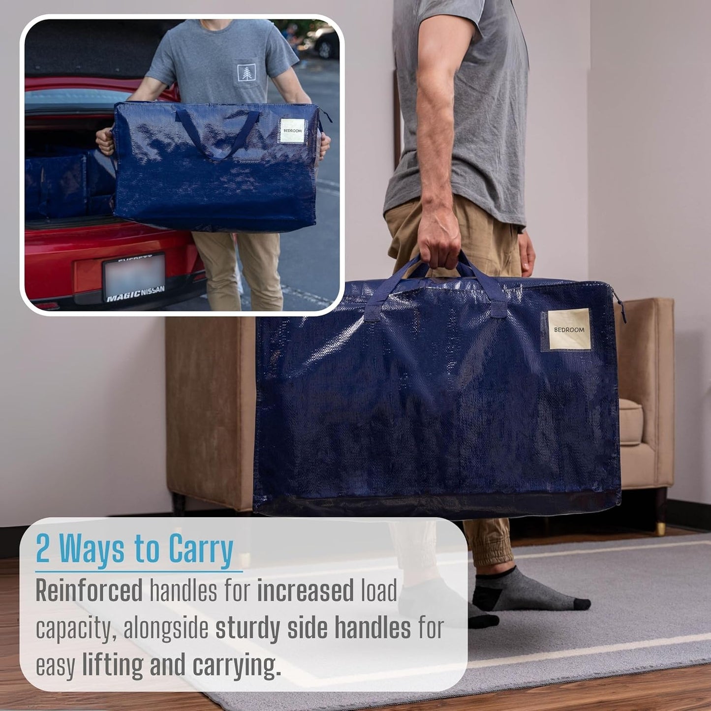 VENO 8 Pack Moving and Storage Bags, Heavy Duty, Alternative to Moving Boxes, Large Packing Totes Supplies for College Dorm Room with Zipper for Clothes, Wide Open Design (Blue, 8 Pack)
