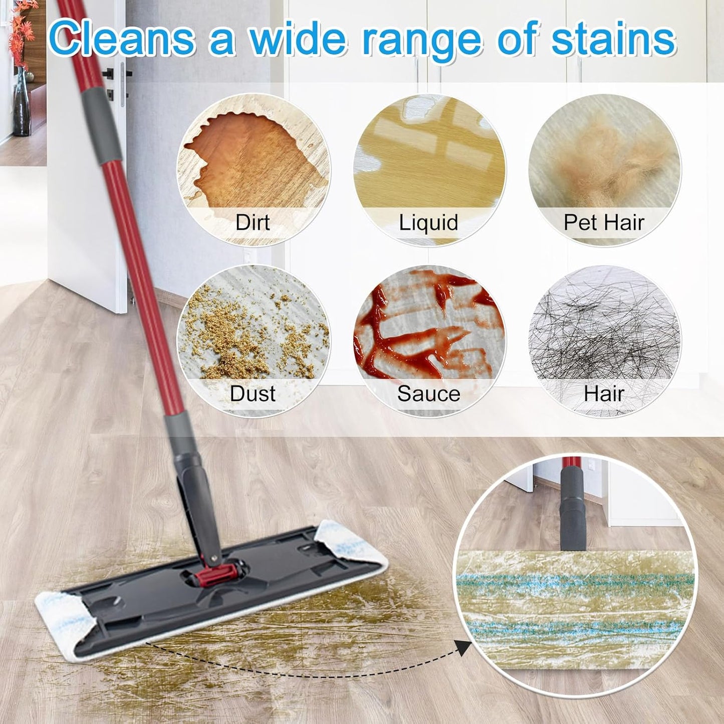 6 Pack Microfiber Replacement Mop Pads for O-Cedar H2prO Flat Mop System, Washable and Reusable Mop Pad Refills for O Cedar H2pro Flat Mop, Flat Mop Replace Heads for Wet Dry Floor Deep Clean