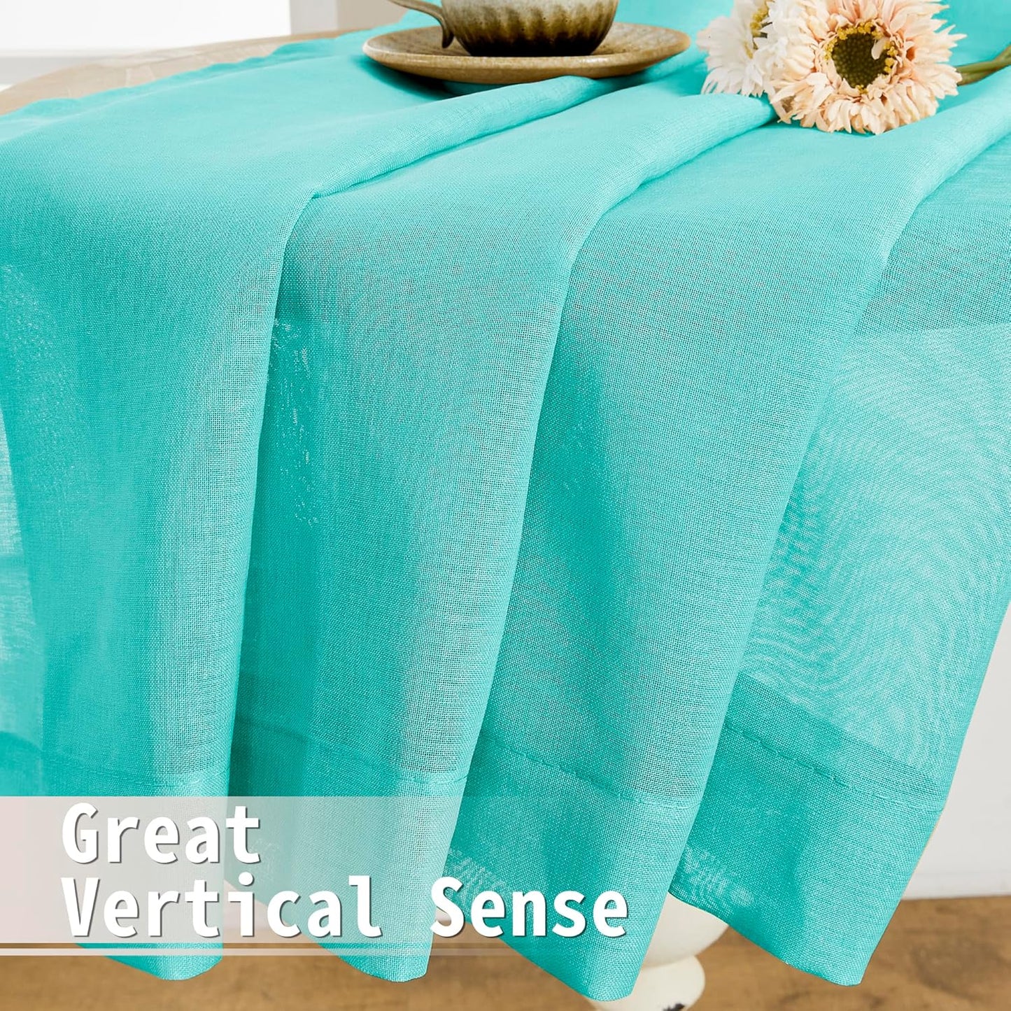 Tollpiz Sheer Door Curtains Closet Linen Textured Curtain Sheers Doorway Light Filtering Voile Patio Door Rod Pocket Curtains French Door, 54 x 80 inches Long, Aqua Blue, Set of 1 Panel