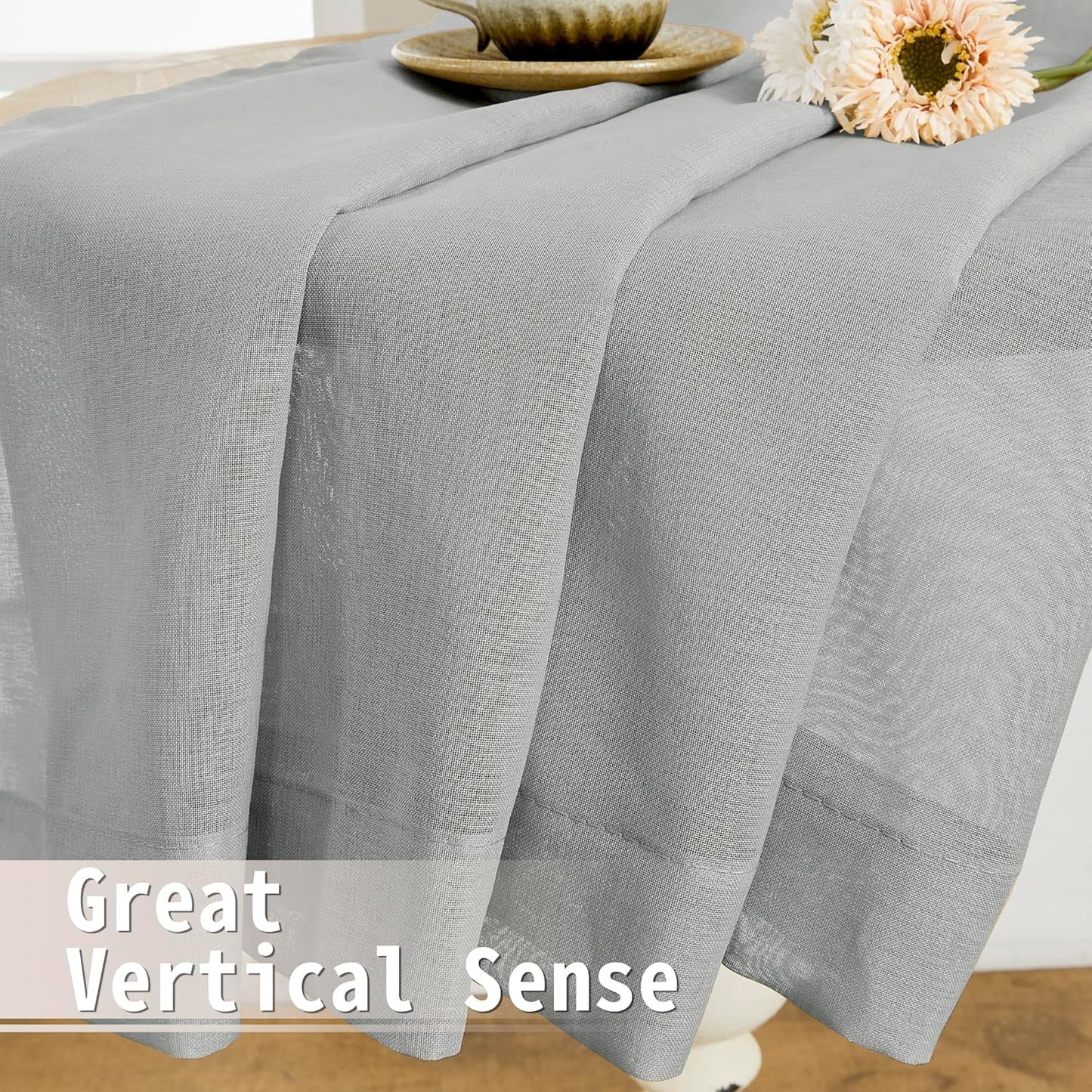 Tollpiz Sheer Curtains Closet Linen Textured Curtain Sheers Doorway Light Filtering Voile Patio Glass Door Rod Pocket Curtains French Door, 54 x 80 inches Long, Silver Grey, Set of 1 Panel