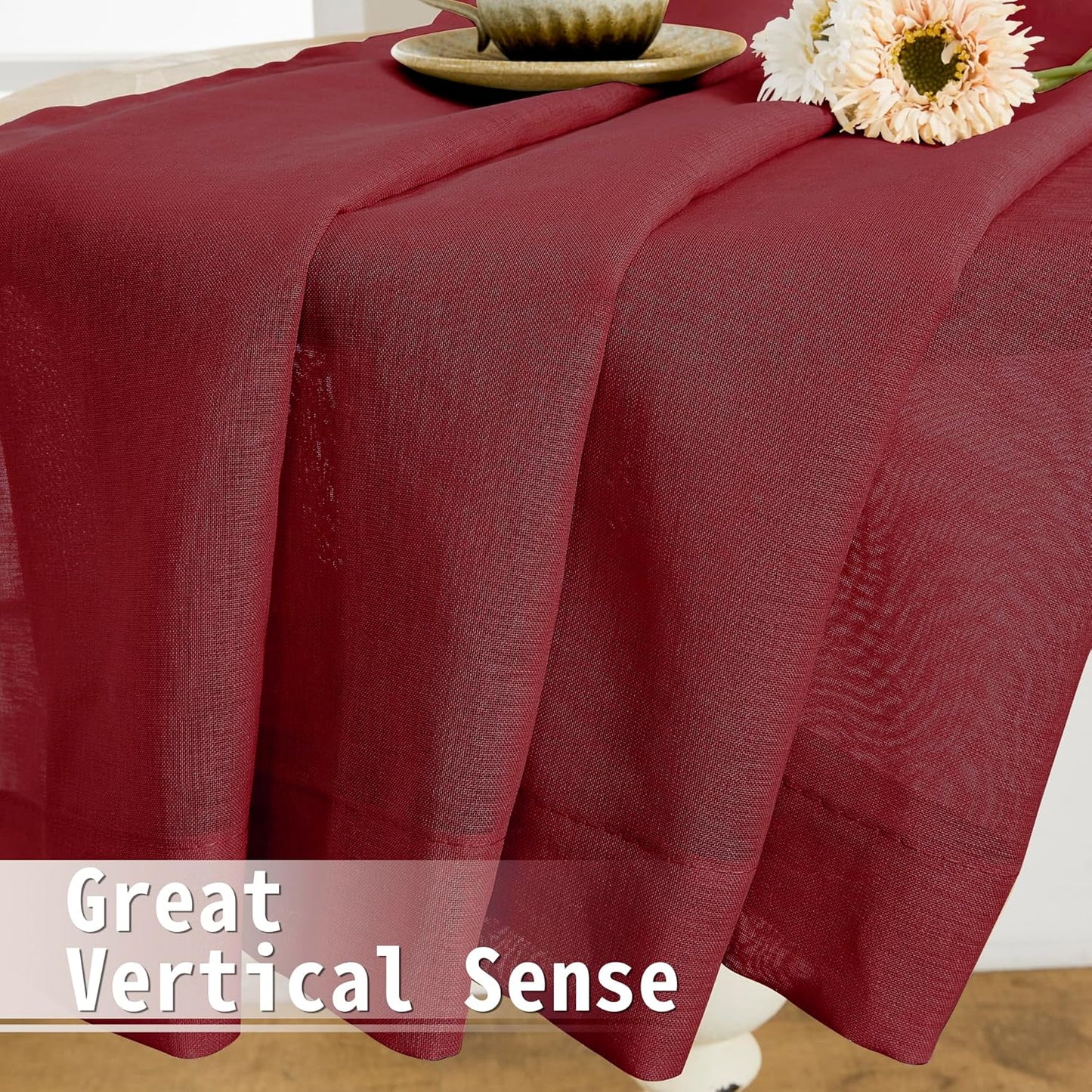 Tollpiz Small Sheer Door Curtain Closet Linen Textured Curtain Sheers Doorway Light Filtering Voile French Door Rod Pocket Curtains Patio Glass Door, 25 x 40 inches Long, Burgundy Red, Set of 1 Panel