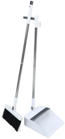 White Broom and Dustpan Set, 36.7 Inch Stainless Steel Handle by HOODANCOS