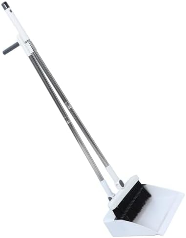 White Dustpan and Brush Set, 36.7 Inch Long Handle Sweeper by LIOOBO