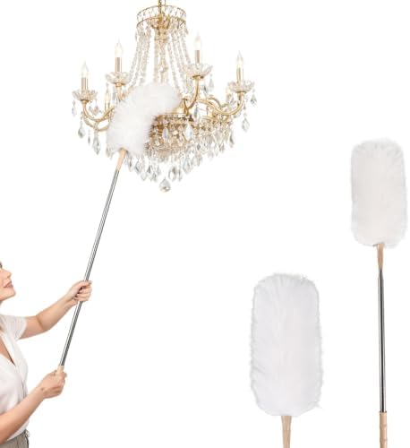 White Lambswool Extendable Duster, 32-98 Inch Bendable Wool Head by Greenfeather