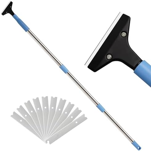 4-Inch Razor Blade Floor Scraper, Long Handle Heavy Duty 37-51.5 Inch by Luvenia
