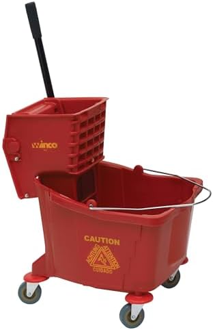Winco 36 qt Red Plastic Mop Bucket on Wheels by Winco
